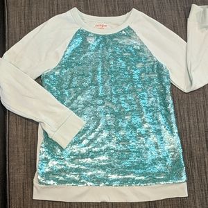 Mint flip sequin raglan top